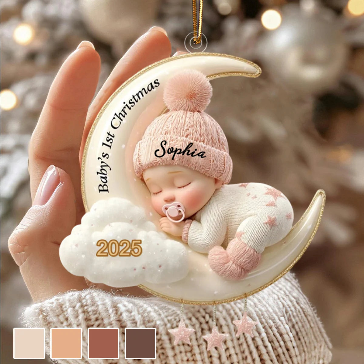 Personalized Baby’s First Christmas Ornament, Custom Sleeping Baby Moon Acrylic Keepsake, Newborn Gift for Parents Grandparents