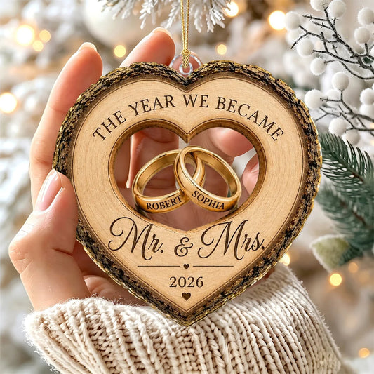Personalized First Christmas as Mr & Mrs Ornament with Names & Wedding Year, Custom Acrylic Newlywed Keepsake, Wedding Gift for Couple