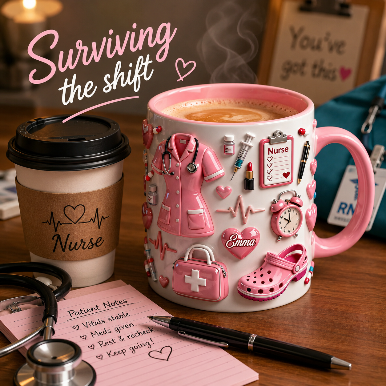 Nurse Life Personalized Accent Mug 3D Effect  – Custom Name Nurse Coffee Mug Gift for Nurses, RNs & Healthcare Heroes