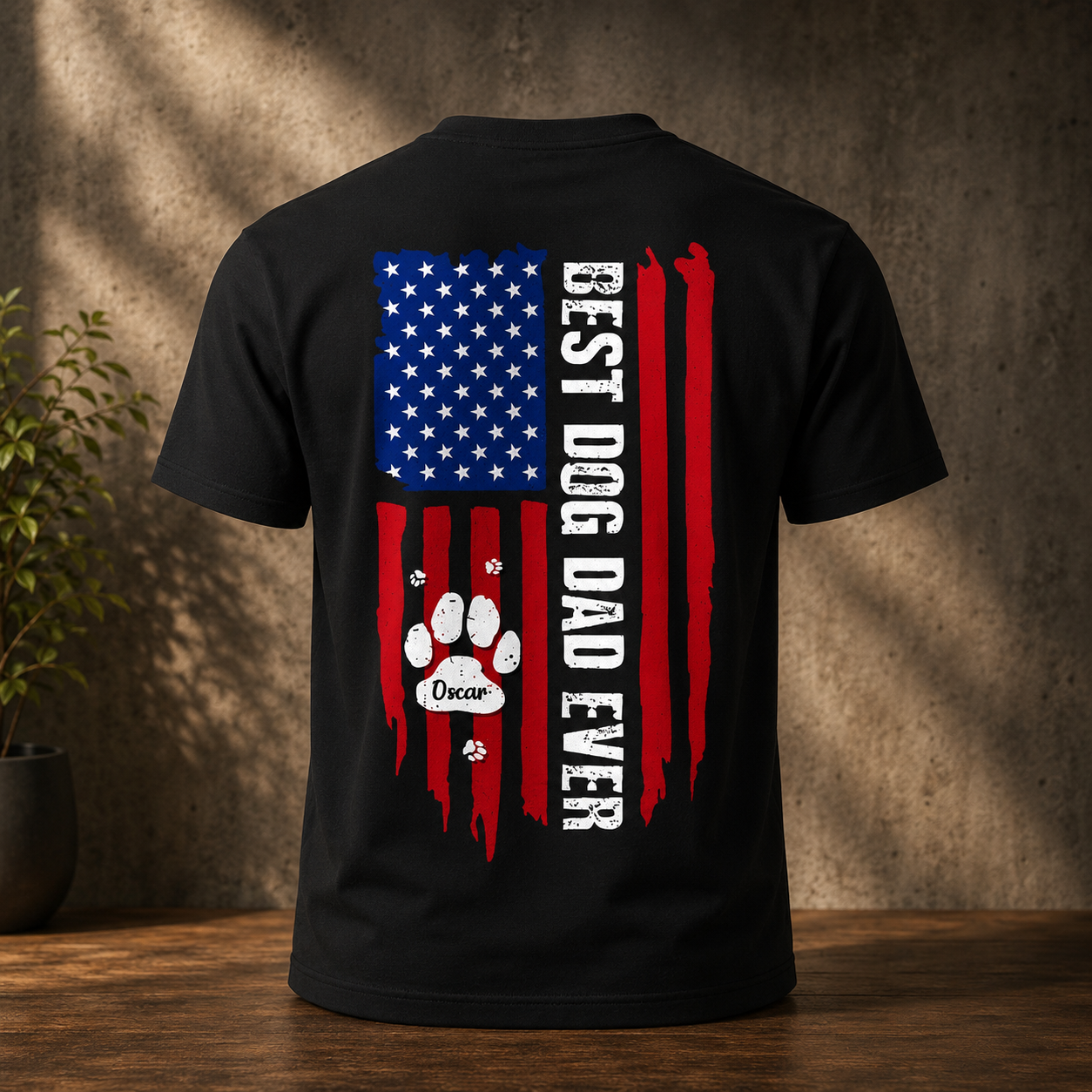 Best Dog Dad Ever American Flag Shirt – Personalized Paw Back Print