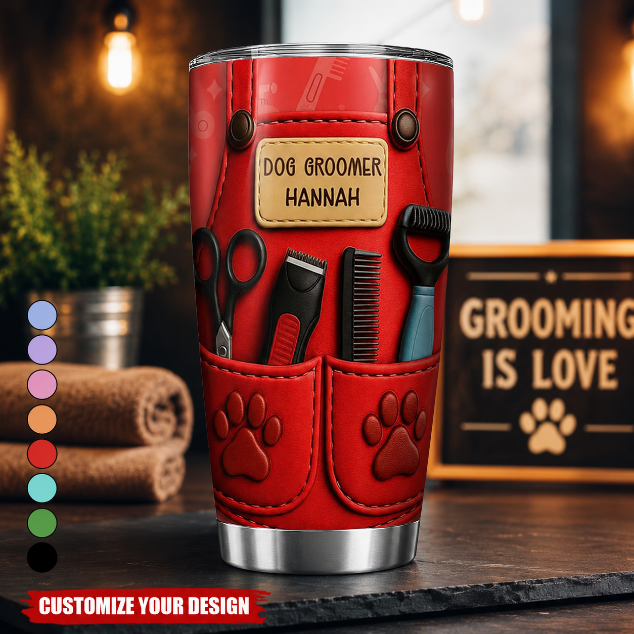 Personalized Dog Groomer Tumbler 3D Effect – Custom Name Gift for Pet Groomers & Dog Lovers