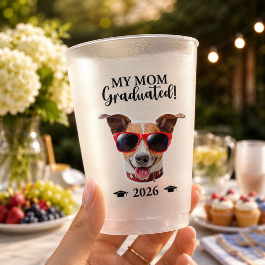 Custom Pet Photo Graduation Cups – Personalized Frosted Party Cups