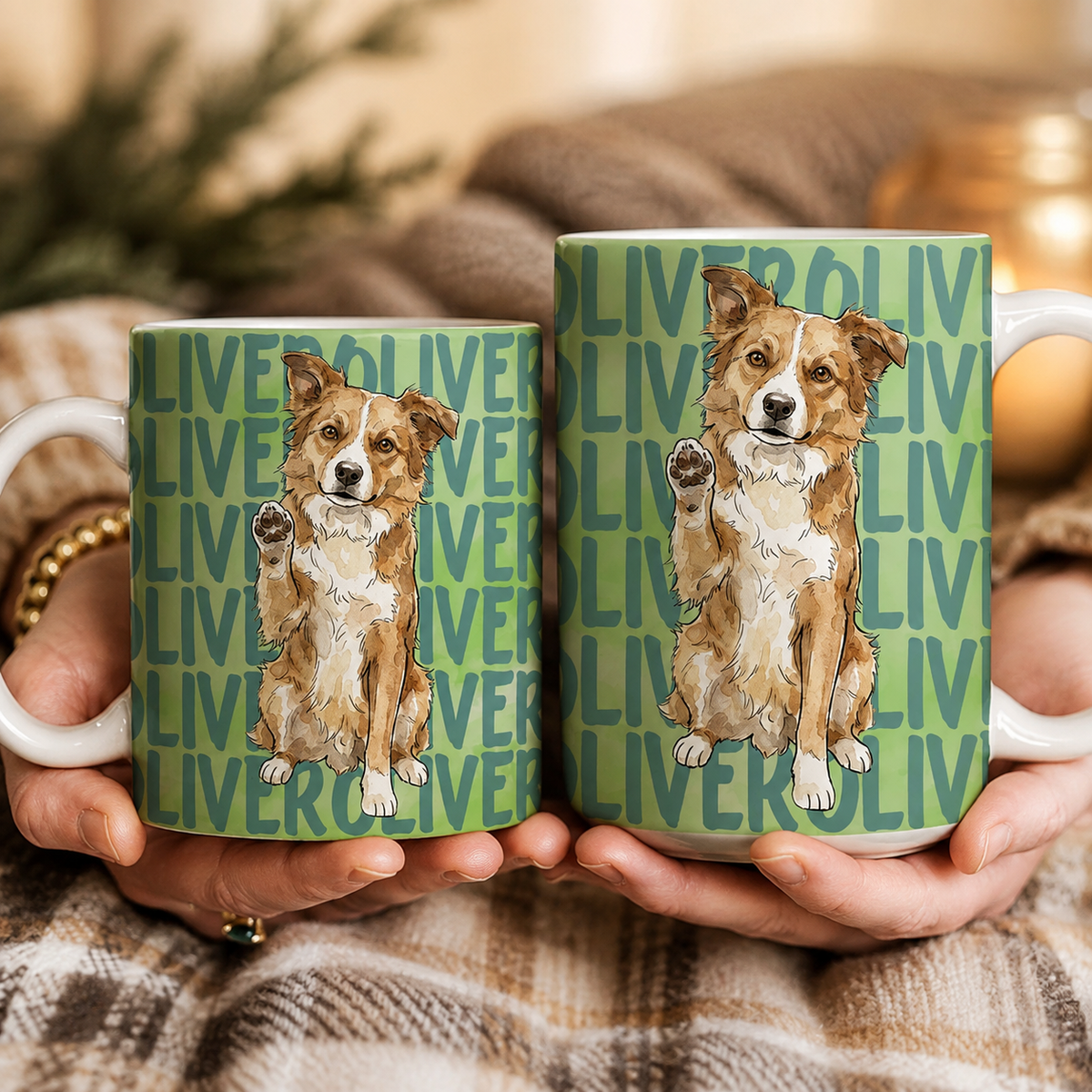 Personalized Pet Portrait Mug, Custom Dog Cat Photo & Name Watercolor Coffee Mug, Pet Lover Gift for Mom Dad