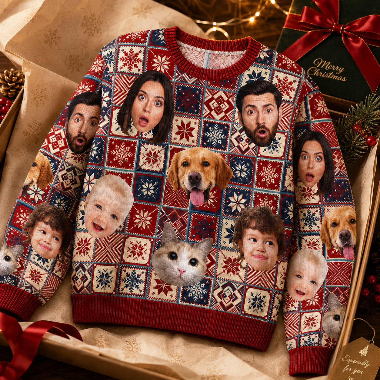 Personalized Photo Pet Family Ugly Christmas Sweater, Custom Pet & Family Face Holiday Sweatshirt, Funny Christmas Gift