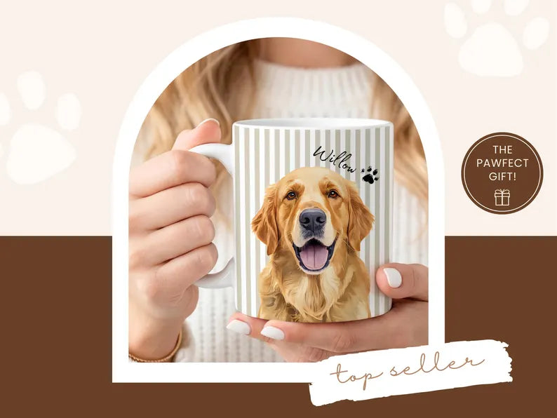 Personalized Pet Photo Mug with Name, Custom Dog Cat Coffee Cup, Gift for Dog Mom Cat Dad Pet Lover