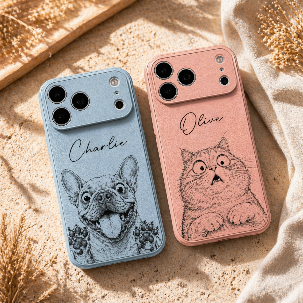 Personalized Leather Phone Case with Custom Pet Portrait — A Meaningful Gift for Dog & Cat Lovers