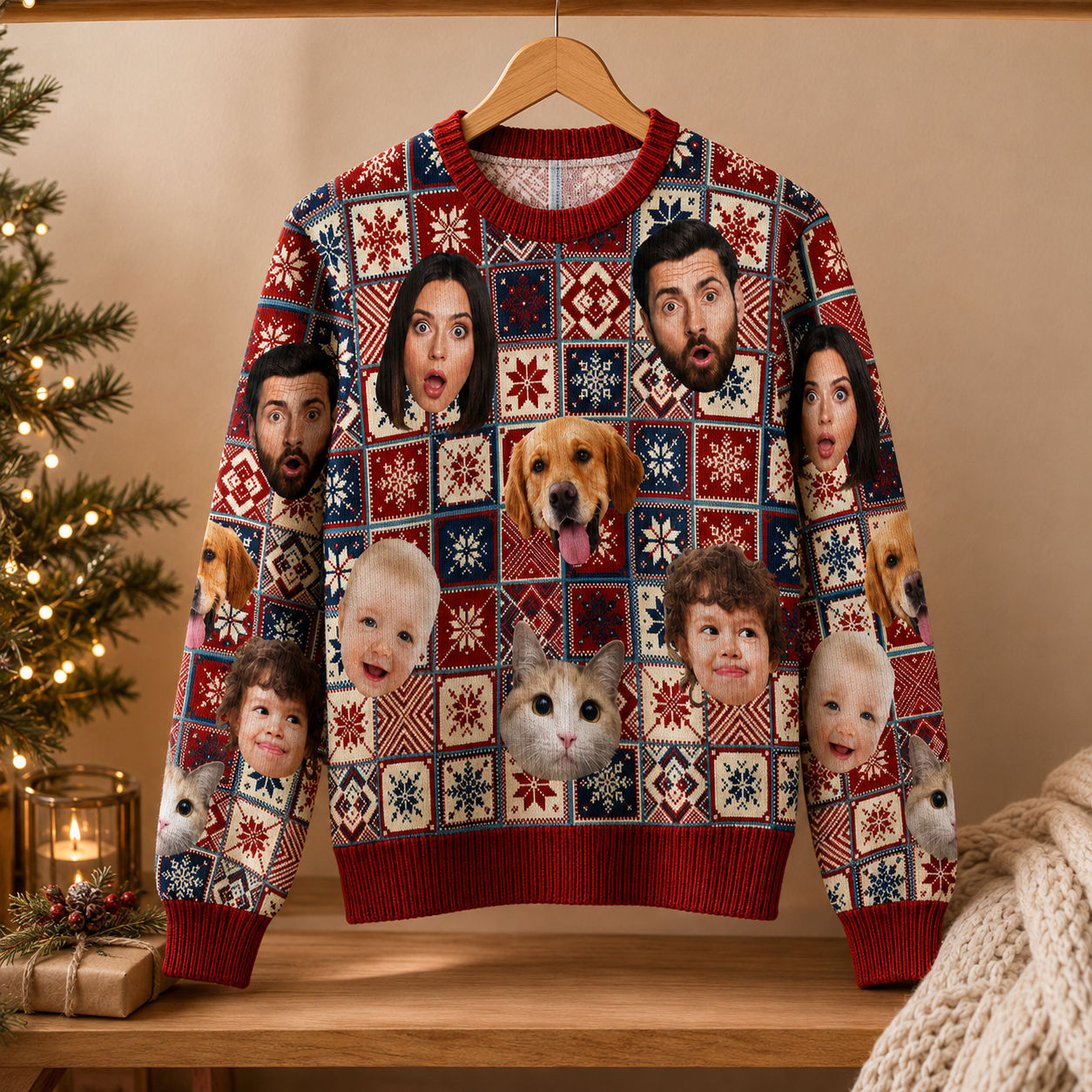 Personalized Photo Pet Family Ugly Christmas Sweater, Custom Pet & Family Face Holiday Sweatshirt, Funny Christmas Gift
