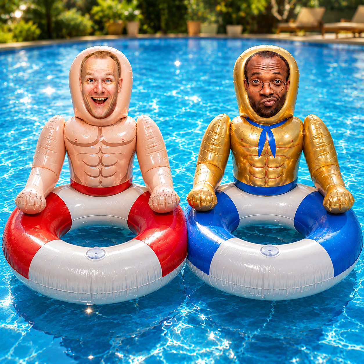Personalized Face Pool Float with 3D Custom Photo, Funny Inflatable Pool Ring for Adults, Summer Pool Party & Beach Gift, Red Blue