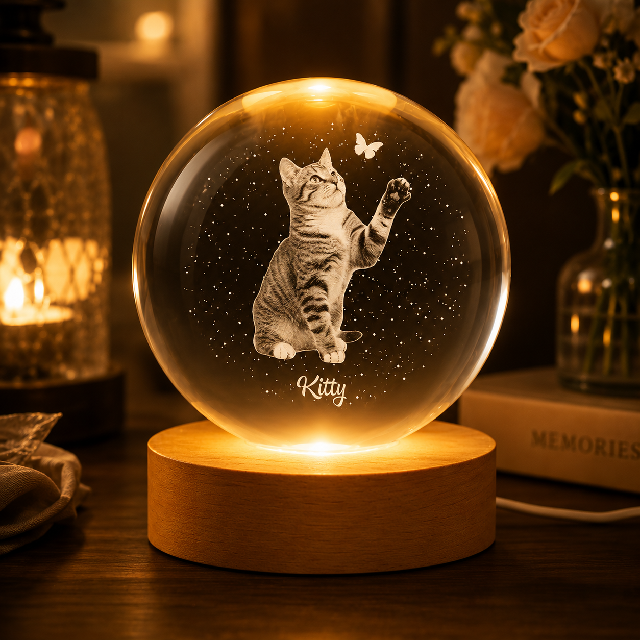 Personalisierte Gedenk-Kristallkugel-Lampe – Erinnerungsgeschenk mit individuellem Foto