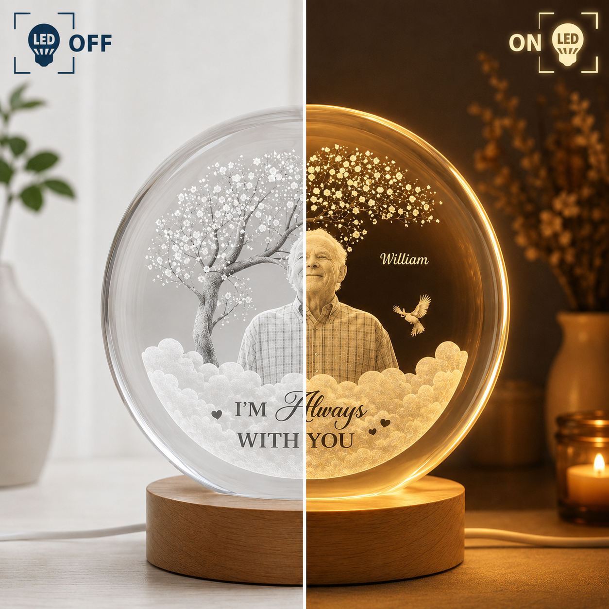 Papa Gedenk-Kristallkugel-Lampe – personalisiertes Foto-Erinnerungsgeschenk