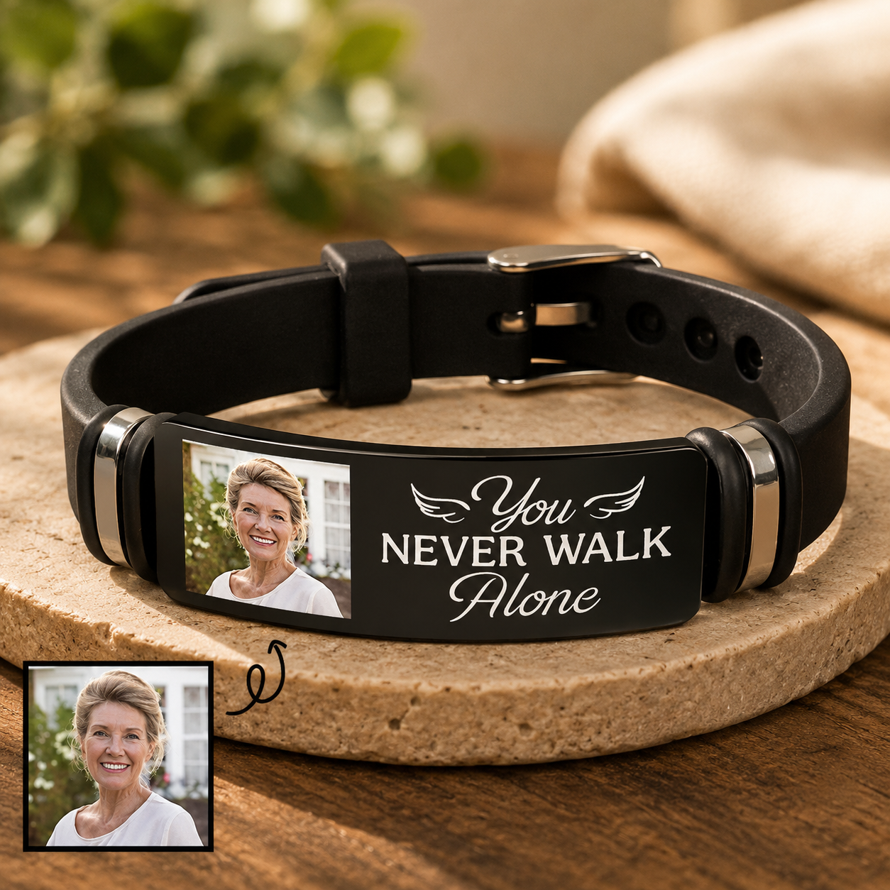 You Never Walk Alone Gedenkarmband – Personalisiertes Foto Silikonarmband