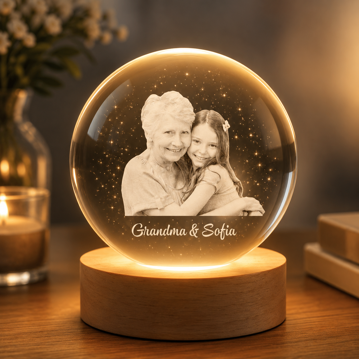 Personalisierte Gedenk-Kristallkugel-Lampe – Erinnerungsgeschenk mit individuellem Foto