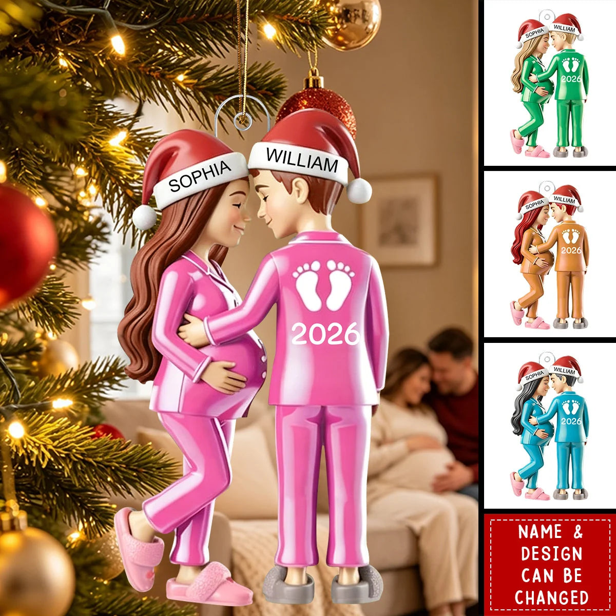 Personalized Baby Bump Christmas Ornament 2026, Custom Expecting Parents Acrylic Keepsake, Pregnancy Reveal Gift for Mom Dad Couple