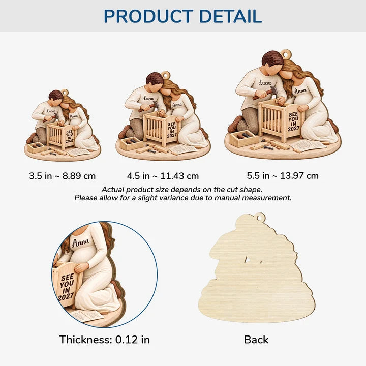 Personalized Expecting Couple Building Crib Wooden Ornament, 3D Effect Pregnancy Keepsake with Names, Gift for Parents To Be Mom Dad