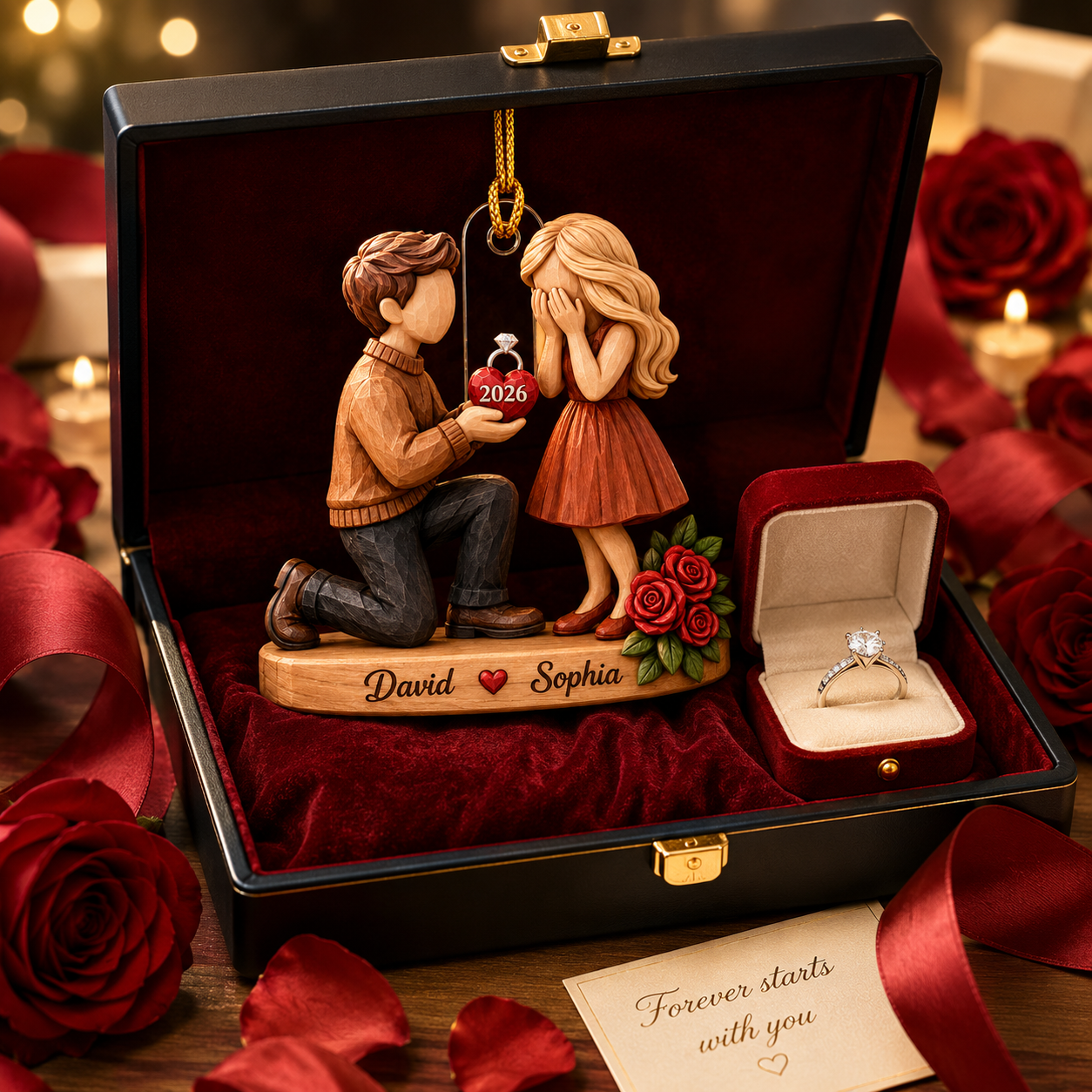 Couple Marriage Proposal Personalized 3D Acrylic Ornament with Names, Custom Engagement Keepsake, She Said Yes Gift for Newly Engaged Couples