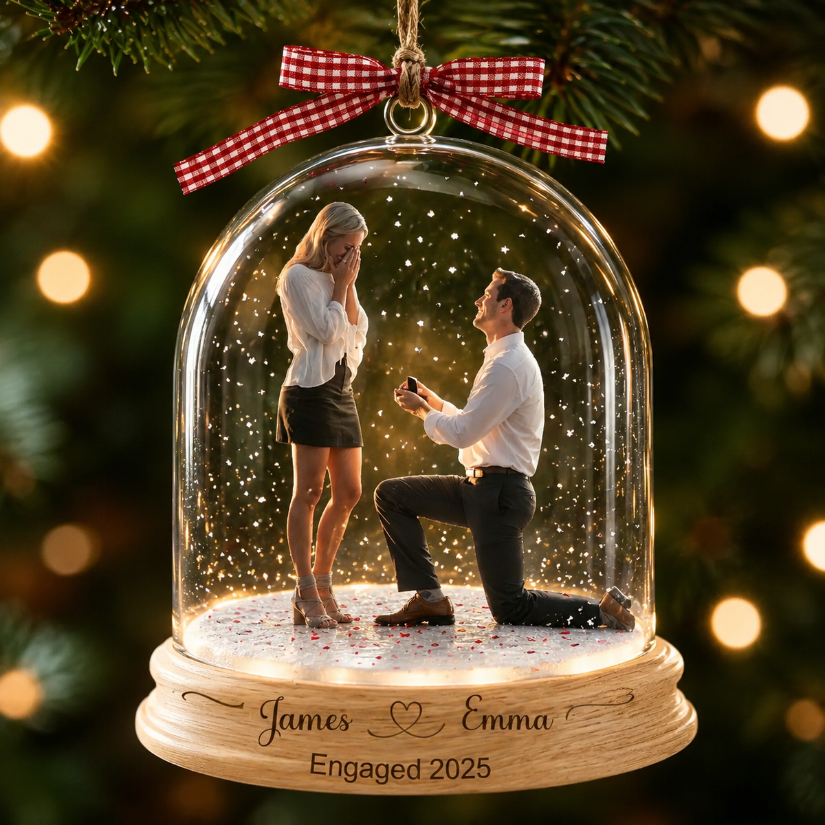 Custom Proposal Photo Acrylic 3D Effect Ornament, Personalized Engagement Christmas Ornament, Romantic Couple Photo Keepsake Gift