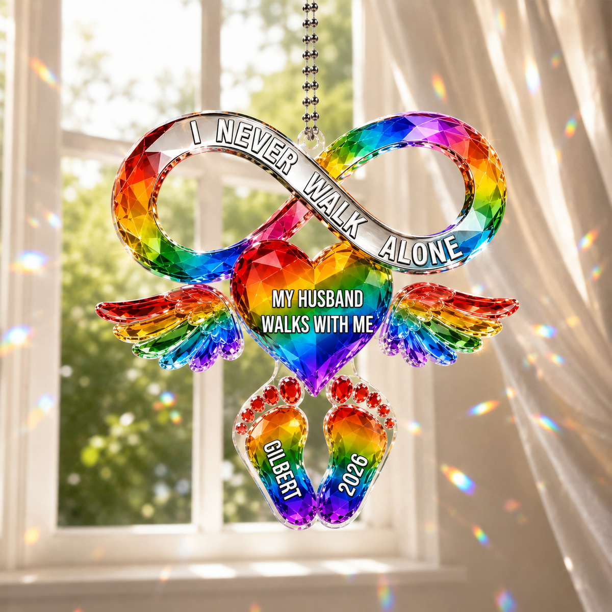 Your Love Still Rides Beside Me Personalized Memorial Car Hanger, Custom Acrylic Sympathy Ornament with Name and Date