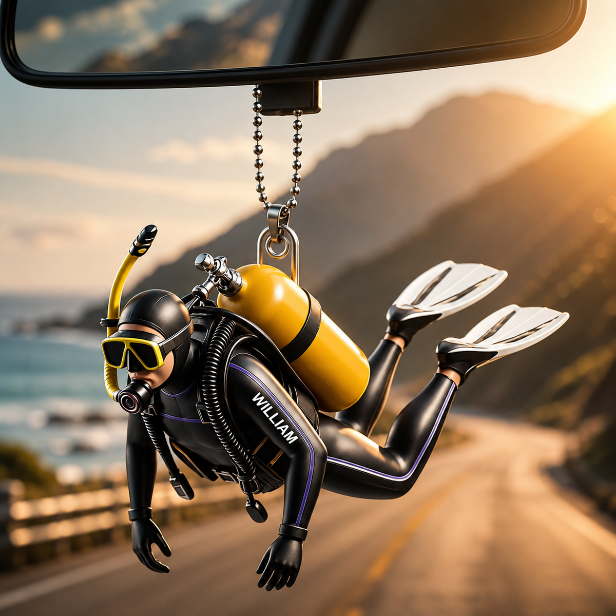 Personalized Scuba Diver Car 3D Effect Ornament, Custom Acrylic Diving Car Hanging Ornament with Name, Scuba Diving Gift for Divers