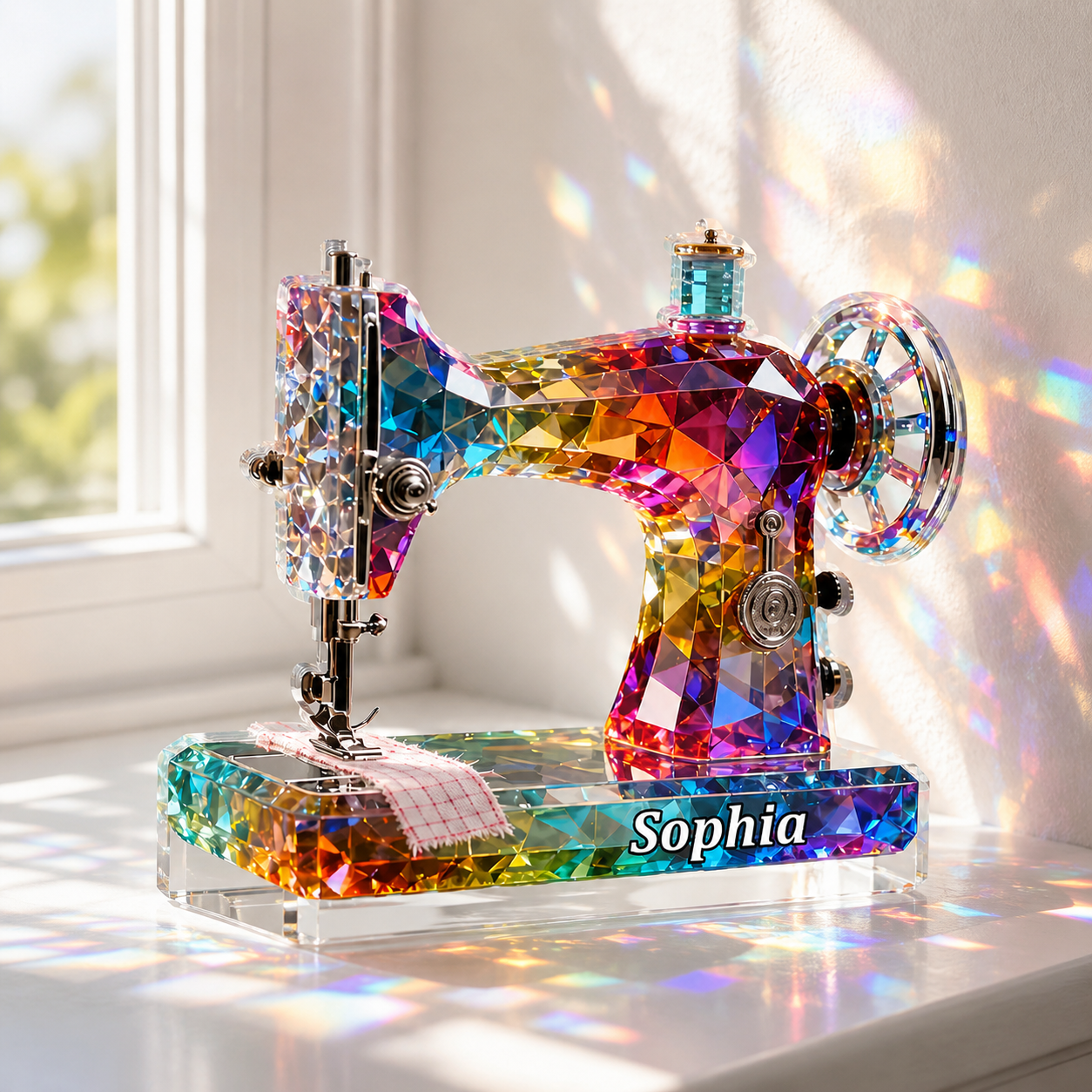 Stained Glass Sewing Machine Personalized 3D Effect Acrylic Plaque with Name, Custom Sewing Room Decor Gift for Quilters & Sewing Lovers