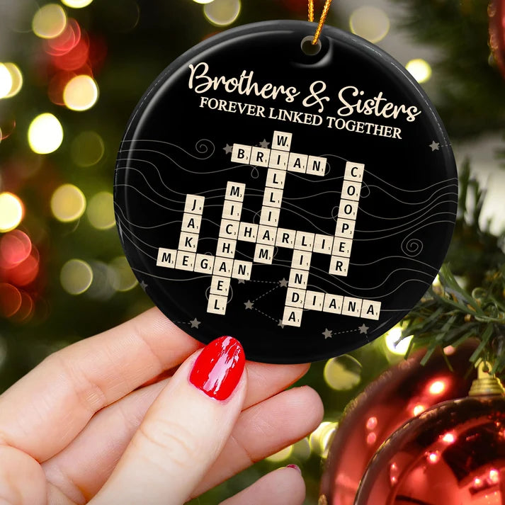 Personalized Sibling Ceramic Ornament with Names, Brothers Sisters Forever Linked Together Christmas Ornament, Gift for Brother Sister