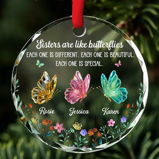 Personalized Sister Christmas Glass Ornament with Names, Custom Festive Sister Love Keepsake, Gift for Sister Sibling Best Friend