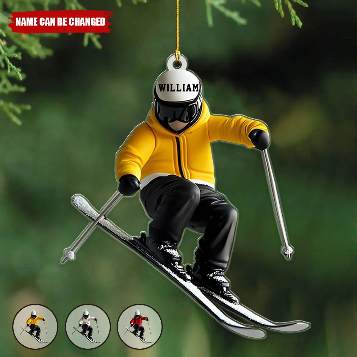 Personalized Skiing Christmas Ornament with Name, Custom Acrylic Ski Lover Keepsake, Gift for Skier Men Women Kids Snow Sports Enthusiasts