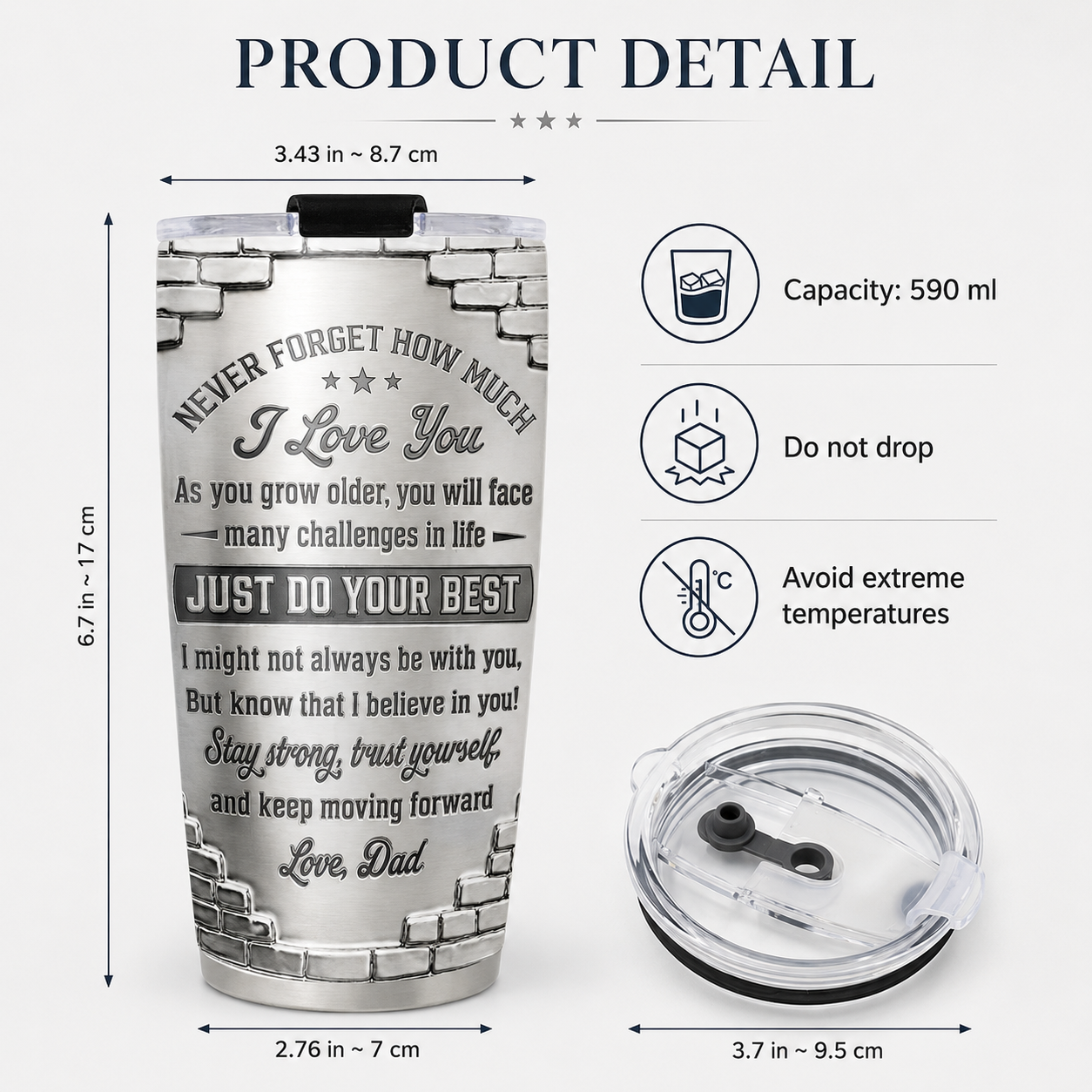 An meinen Sohn, ich glaube an dich, personalisierter 20oz Becher mit 3D-Effekt – Geschenk vom Papa