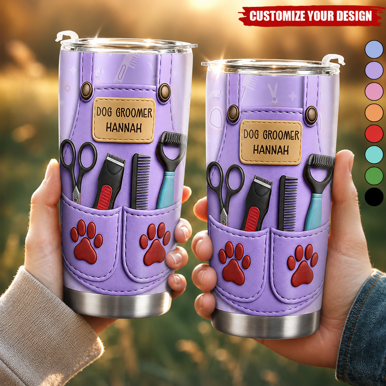 Personalized Dog Groomer Tumbler 3D Effect – Custom Name Gift for Pet Groomers & Dog Lovers