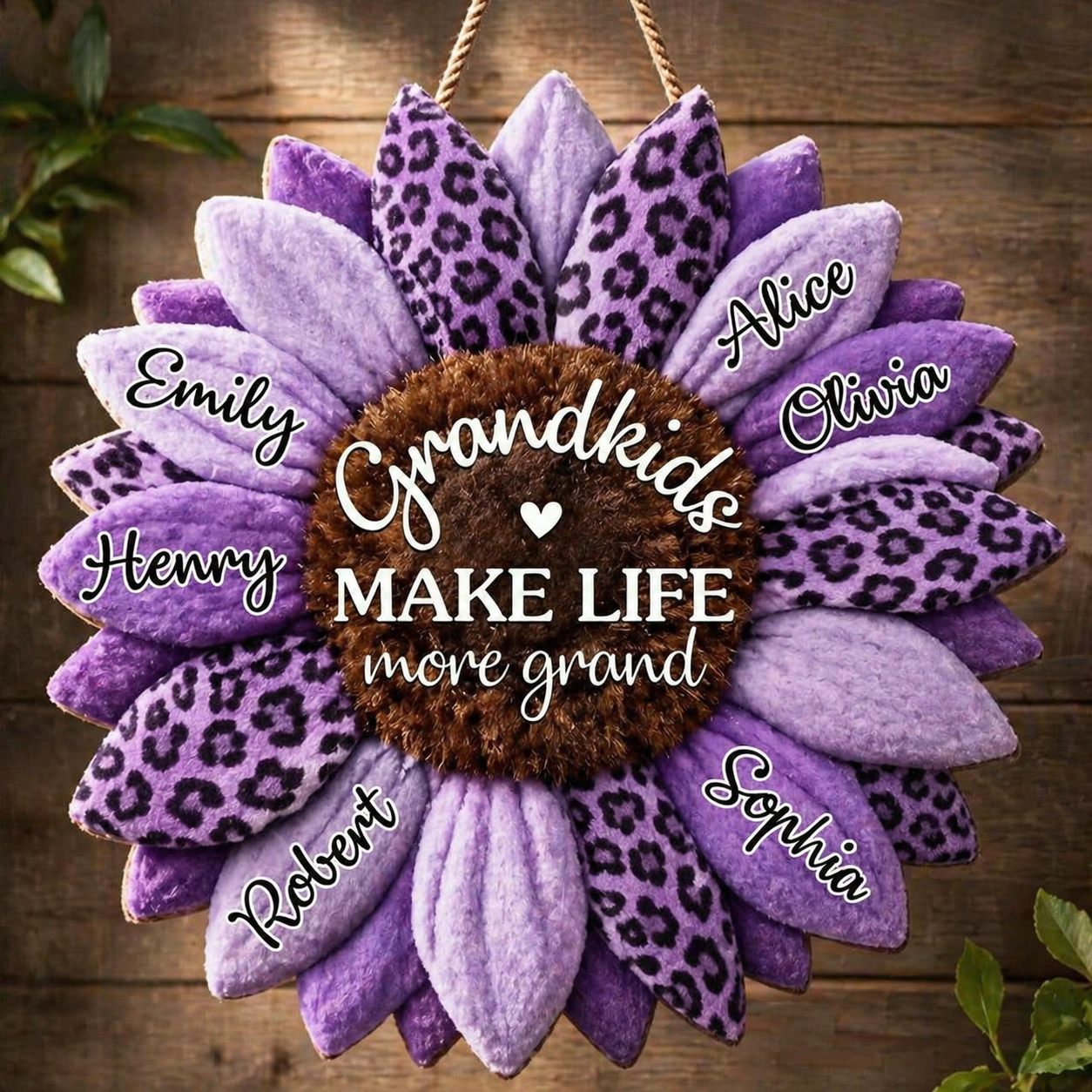 Personalisiertes Sonnenblumen-Familienname-Holztürschild für Mama oder Oma Geschenk – Unser Familienherz Andenken