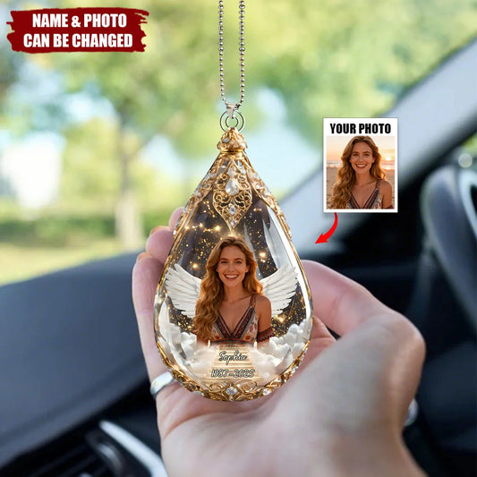 Personalized Memorial Photo Car Ornament 3D Effect with Name, Custom Acrylic Sympathy Keepsake, Loss of Mom Dad Remembrance Gift