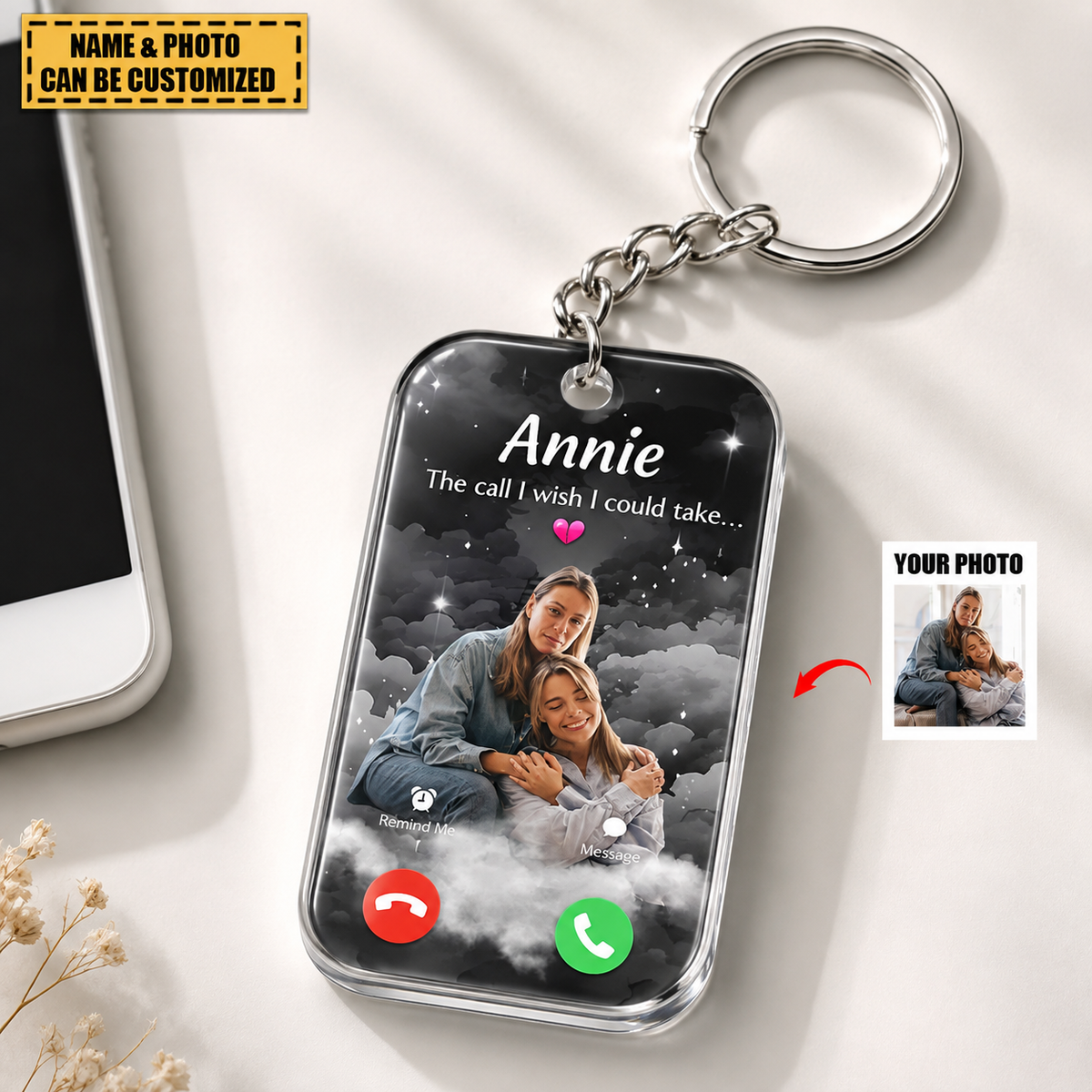 Personalized Memorial Acrylic Keychain, The Call I Wish I Could Take Photo Remembrance Keychain, Custom Sympathy Gift with Photo