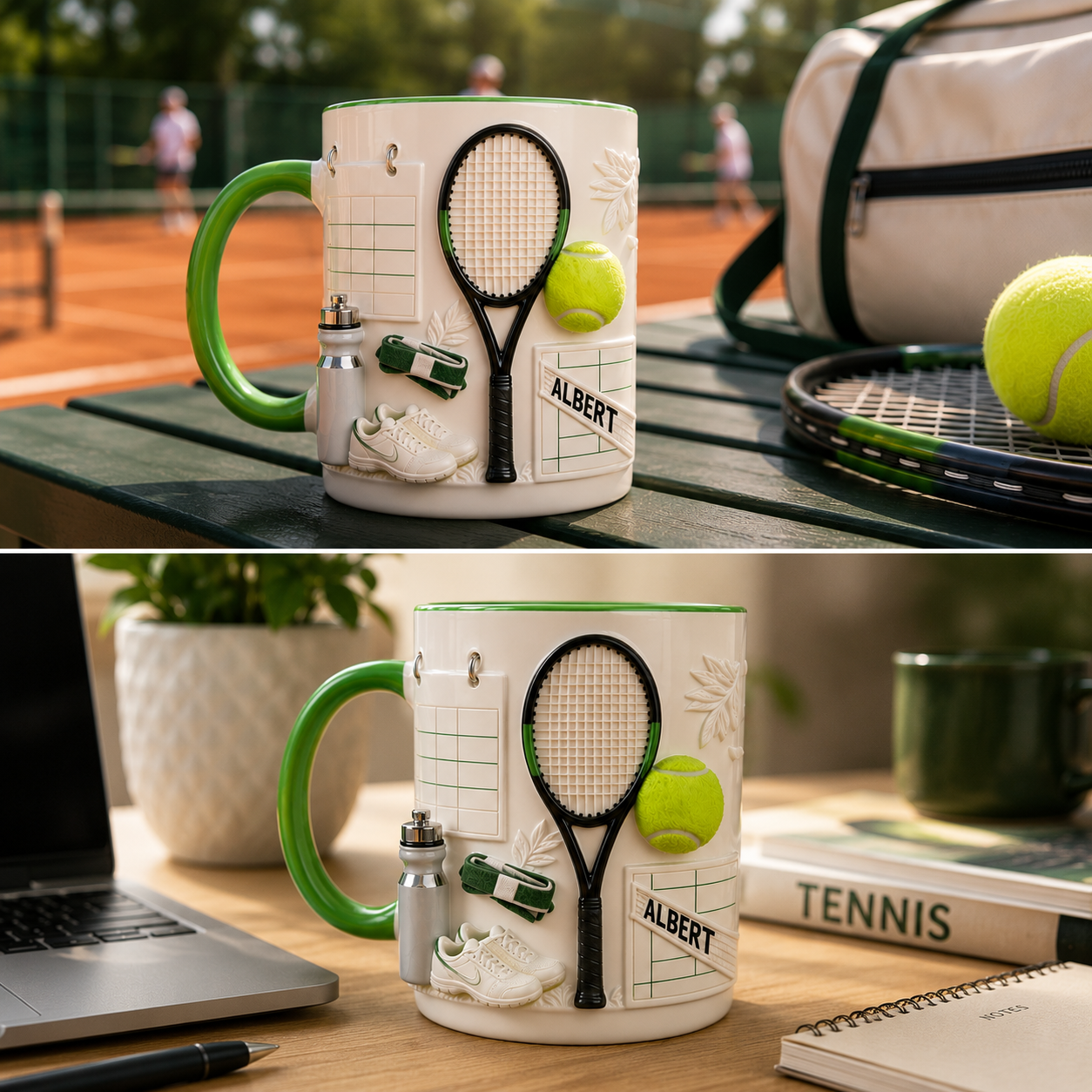 Personalized Tennis Coffee Mug 3D Effect  – Custom Name Gift for Tennis Players & Tennis Lovers