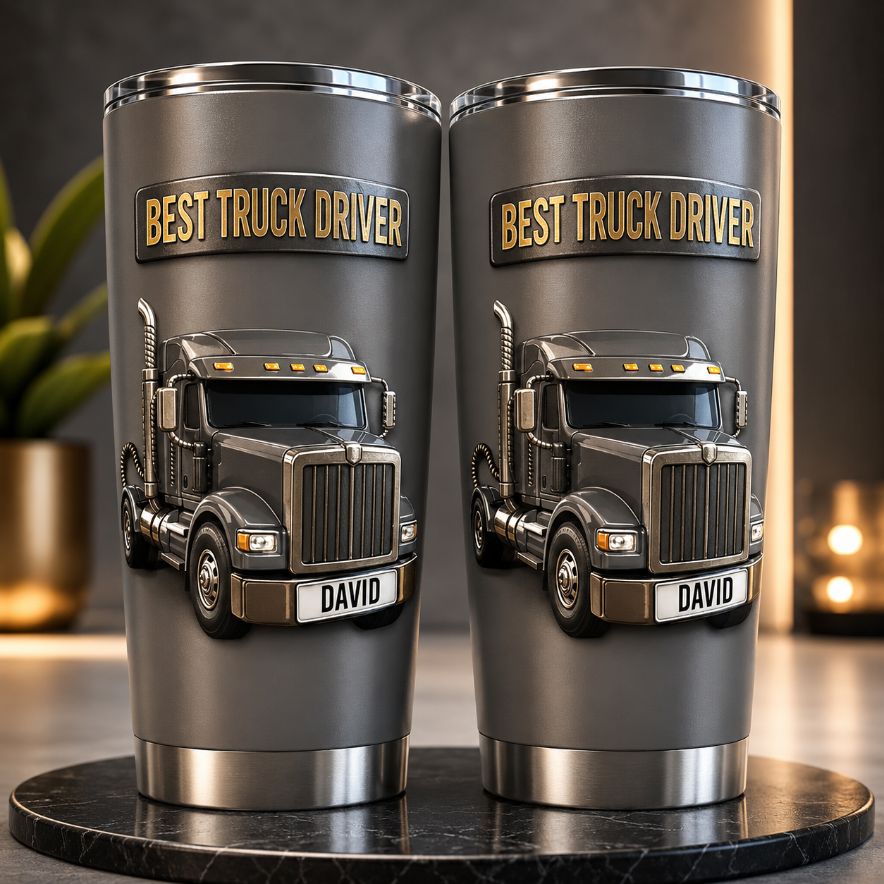 Personalized Best 3D Truck Driver 20oz Stainless Steel Tumbler, Custom Truck Driver Travel Mug, Gift for Trucker, Trucking Gift for Dad, Husband