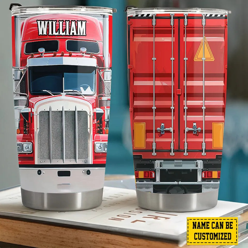 Personalized Trucker Stainless 3D Effect Steel Tumbler with Name, Custom Truck Driver Travel Cup, Gift for Trucker Dad Husband Boyfriend