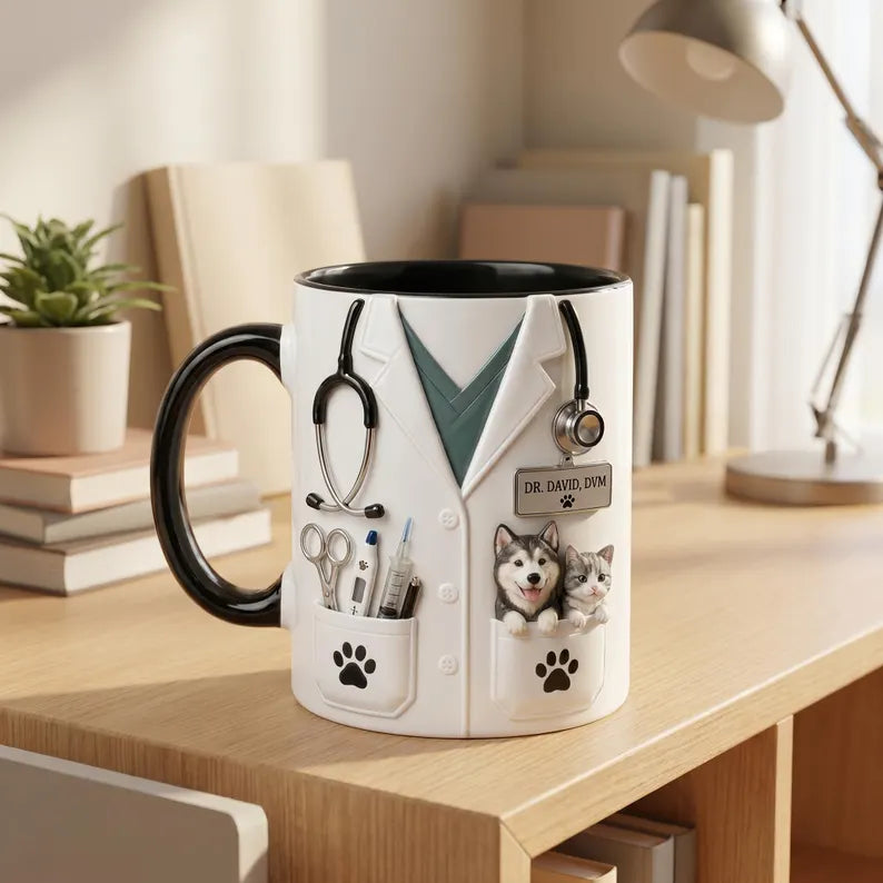 Personalized Veterinarian Mug with Dog and Cat, Custom Vet Doctor Ceramic Coffee Cup, Gift for Veterinarian Vet Tech Animal Lover