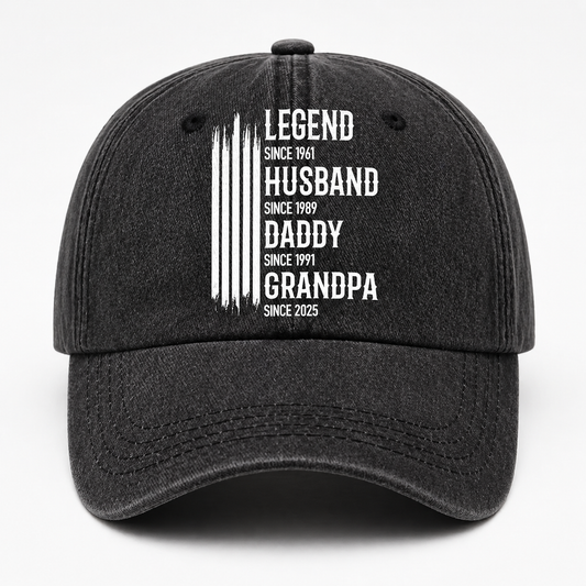 The Original Legend - Personalized Legend Dad Hat, Custom Vintage Washed Denim Cap Gift
