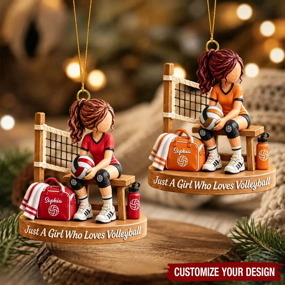 Personalized Volleyball Girl Christmas Ornament with Name, Custom Acrylic Volleyball Player Keepsake, Gift for Daughter Granddaughter Teammate