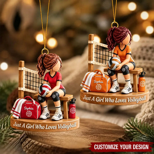 Personalized Volleyball Girl Christmas Ornament with Name, Custom Acrylic Volleyball Player Keepsake, Gift for Daughter Granddaughter Teammate