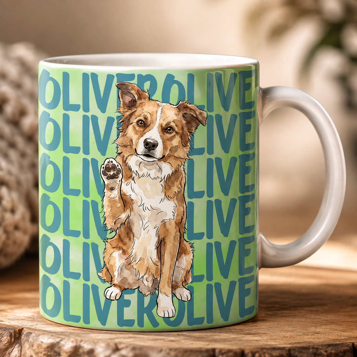 Personalized Pet Portrait Mug, Custom Dog Cat Photo & Name Watercolor Coffee Mug, Pet Lover Gift for Mom Dad
