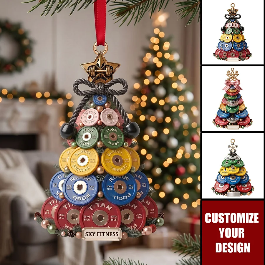 Personalized Weight Plate Christmas Ornament, Custom Gym Lover Acrylic Keepsake, Fitness Gift for Weightlifter Bodybuilder Coach Men Women