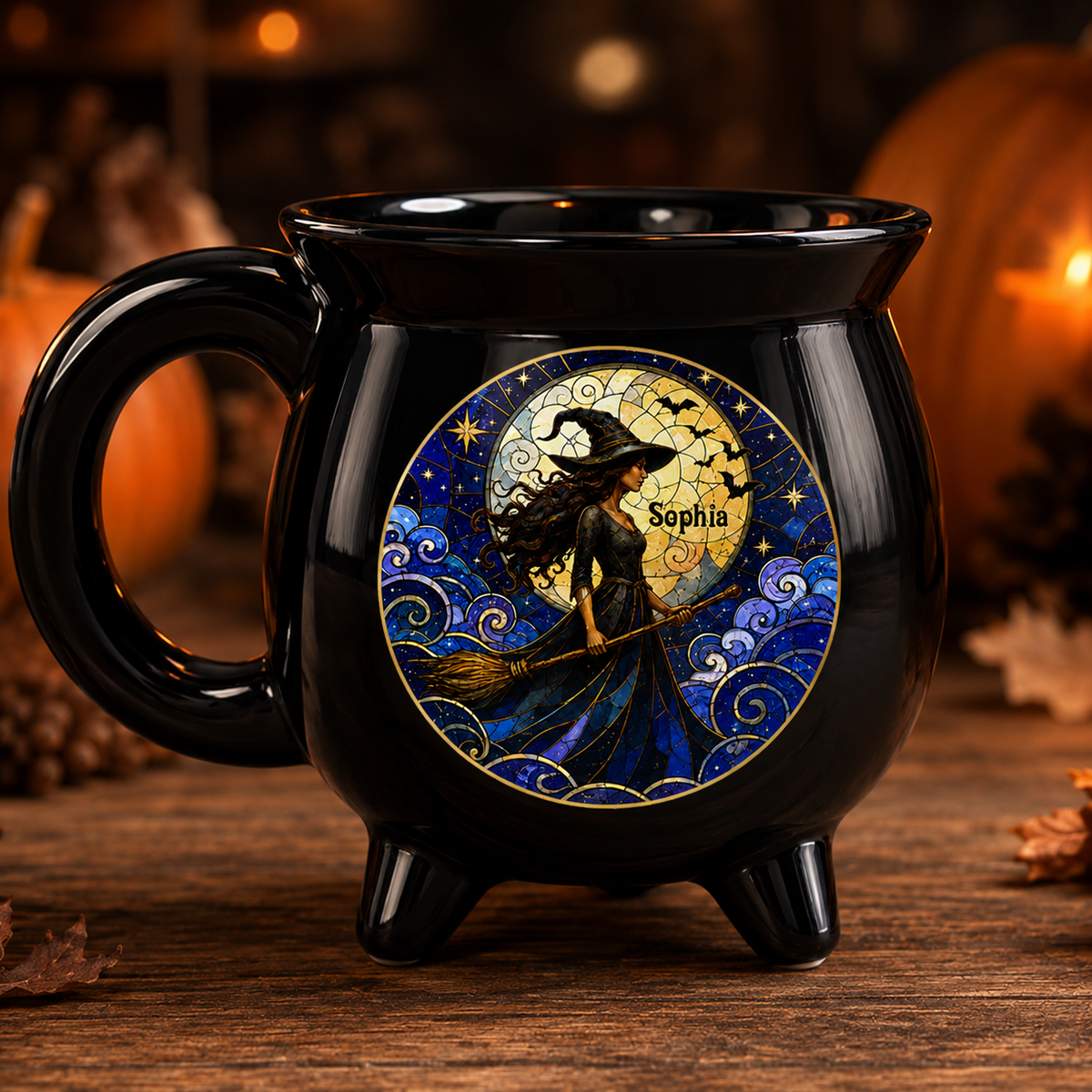 Personalized Moonlit Witch Cauldron Coffee Mug, Custom Witch Name Mug, Halloween Ceramic Cauldron Cup Gift for Her