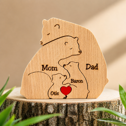 Personalisiertes Holzbärenfamilien-Puzzle, individuelles Namensgeschenk für die Familie