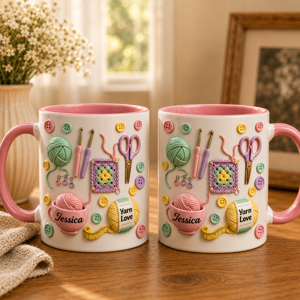 Yarn Love Personalized Accent Mug – Custom Name Gift for Knitters