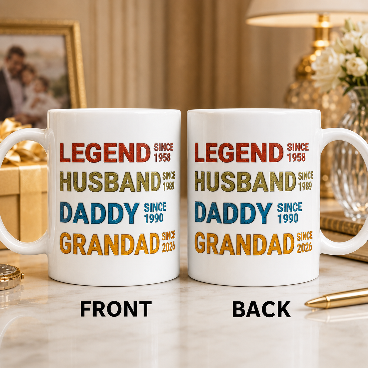 Taza Personalizada Leyenda Esposo Papá Abuelo – Taza Personalizada con Año Efecto 3D, Regalo del Día del Padre para Papá y Abuelo