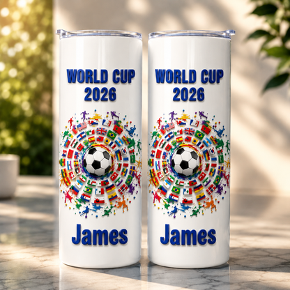 Personalized Football Fan Tumbler 3D Effect – Custom Name Soccer Gift Inspired by World Cup 2026