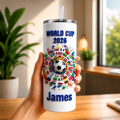 Personalized Football Fan Tumbler 3D Effect – Custom Name Soccer Gift Inspired by World Cup 2026