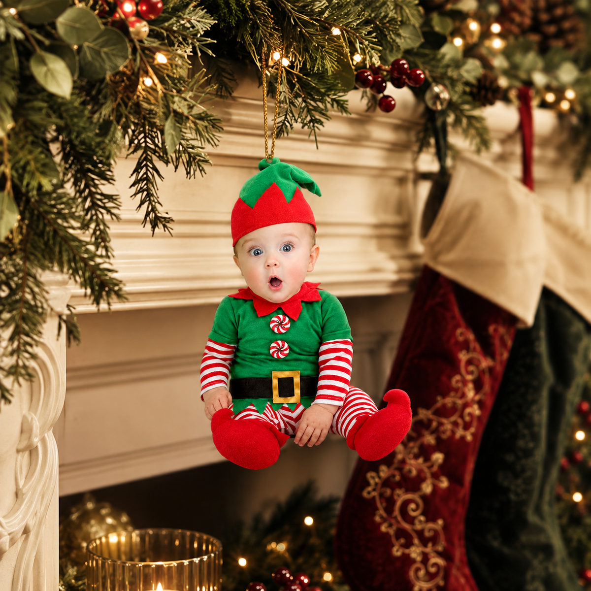 Baby's First Christmas Ornament 3D Effect, Personalized Newborn Photo Ornament, Custom Baby Elf Acrylic Christmas Keepsake Gift