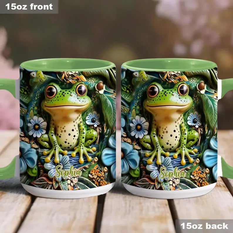 Personalized Frog Accent Mug, Custom Cute Frog Ceramic Coffee Cup, Gift for Frog Lover Women Mom Friend, Mother’s Day Birthday Gift