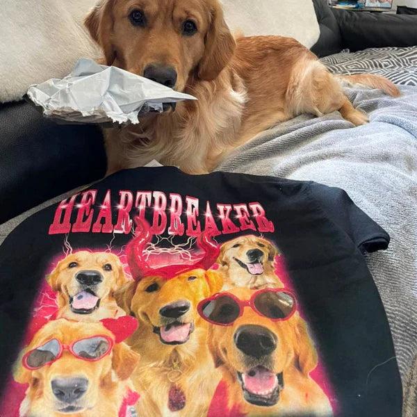 Custom Unique Vintage Photo Pet Tee, Personalized Name T-shirt Couple Gifts Black