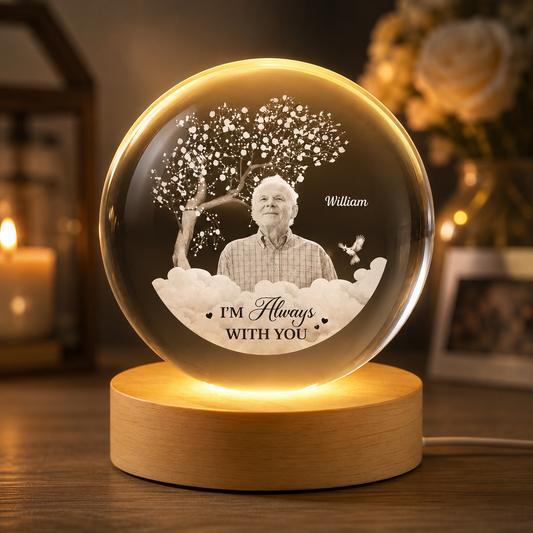 Dad Memorial Crystal Ball Lamp – Personalized Photo Remembrance Gift